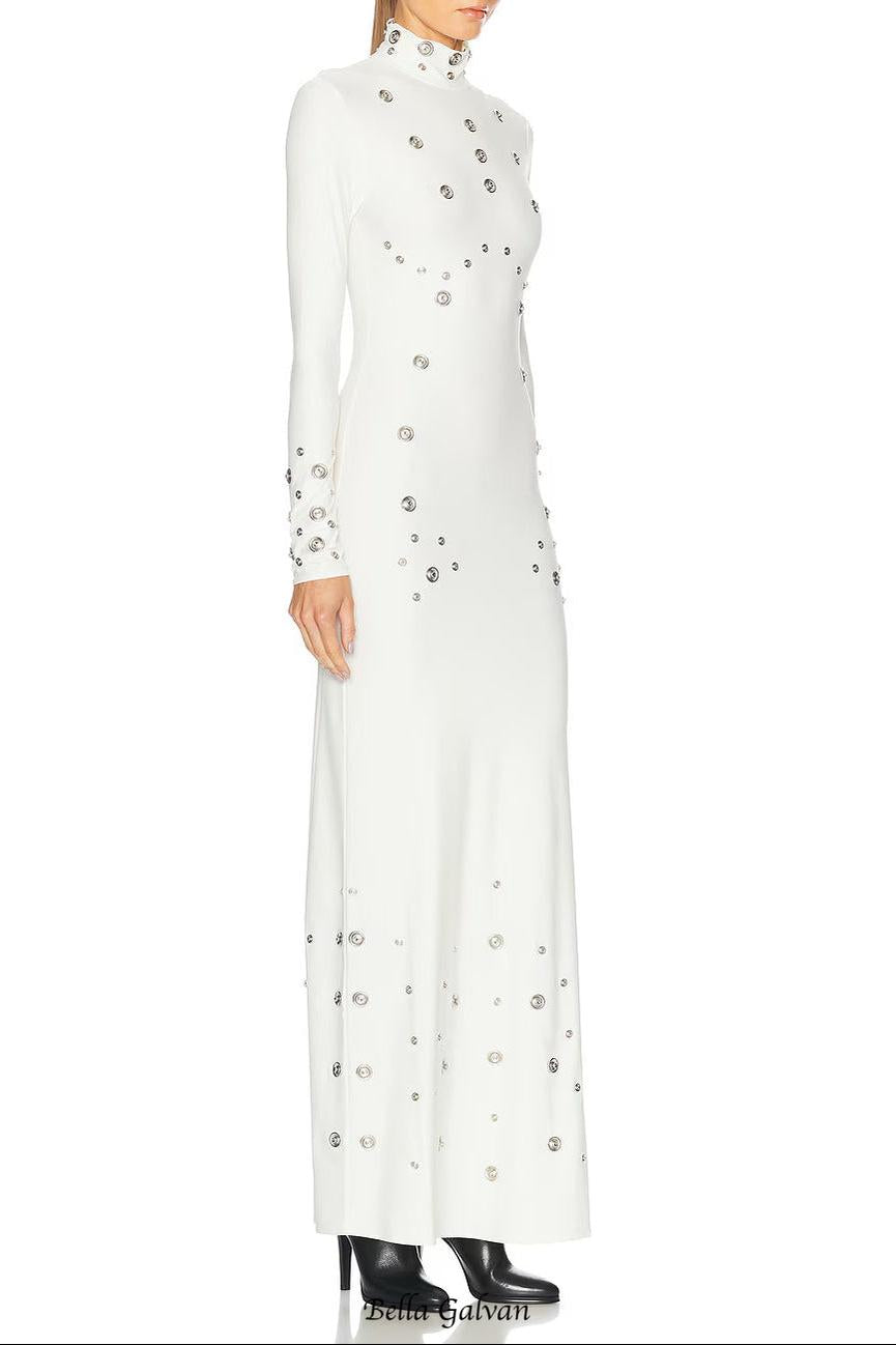 clara Embellished stretch-jersey maxi dress in white