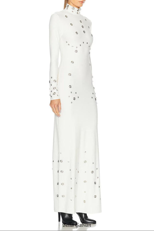 clara Embellished stretch-jersey maxi dress in white