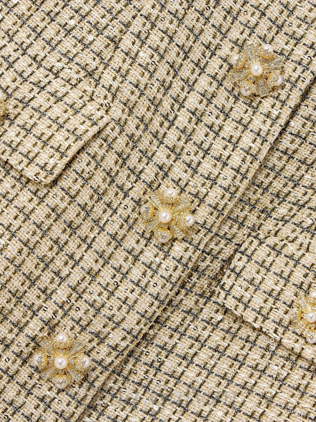 Flowering Girl Women Sequin-embellished checked metallic bouclé-tweed mini dress in gold