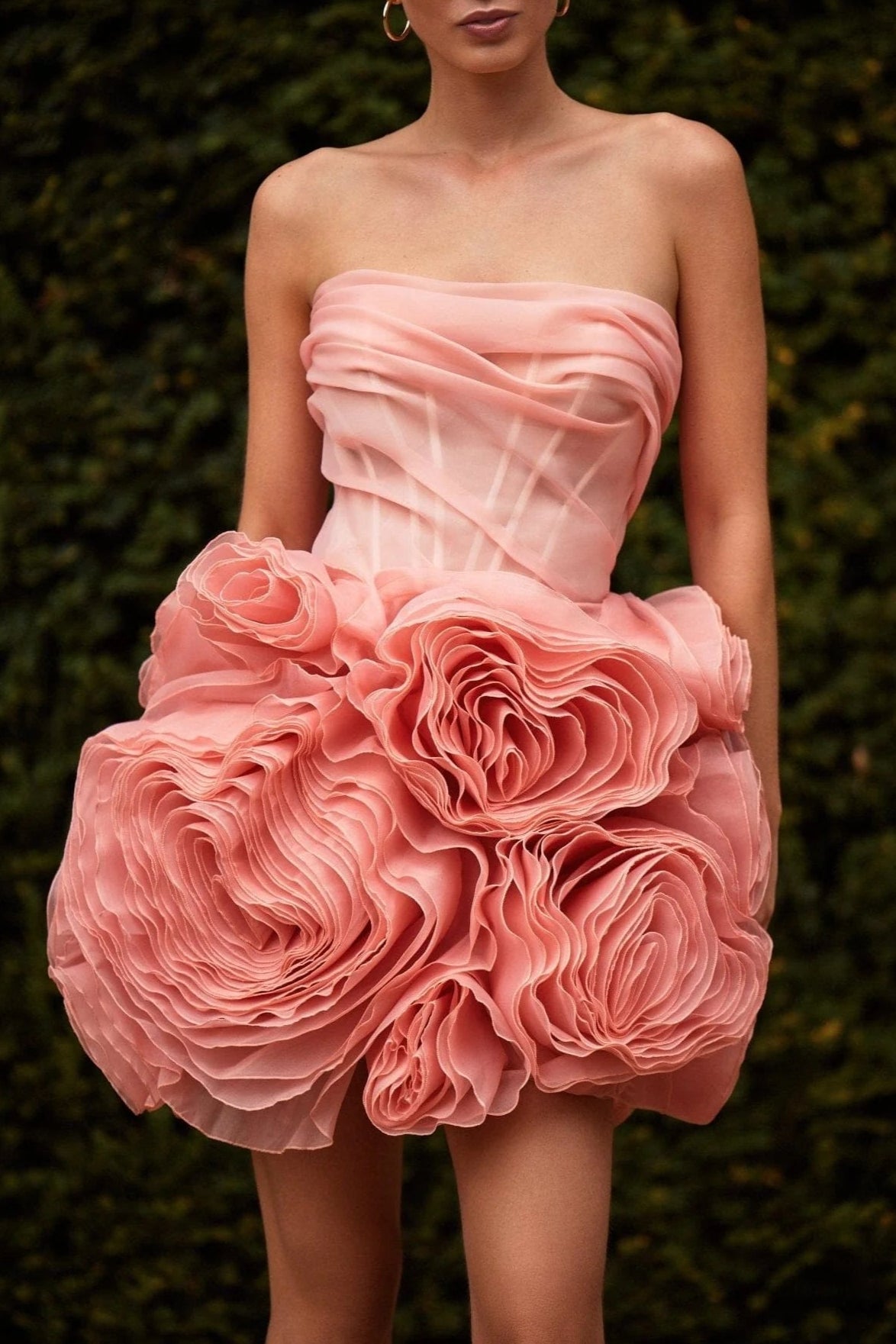 georgia Appliquéd organza coral mini dress