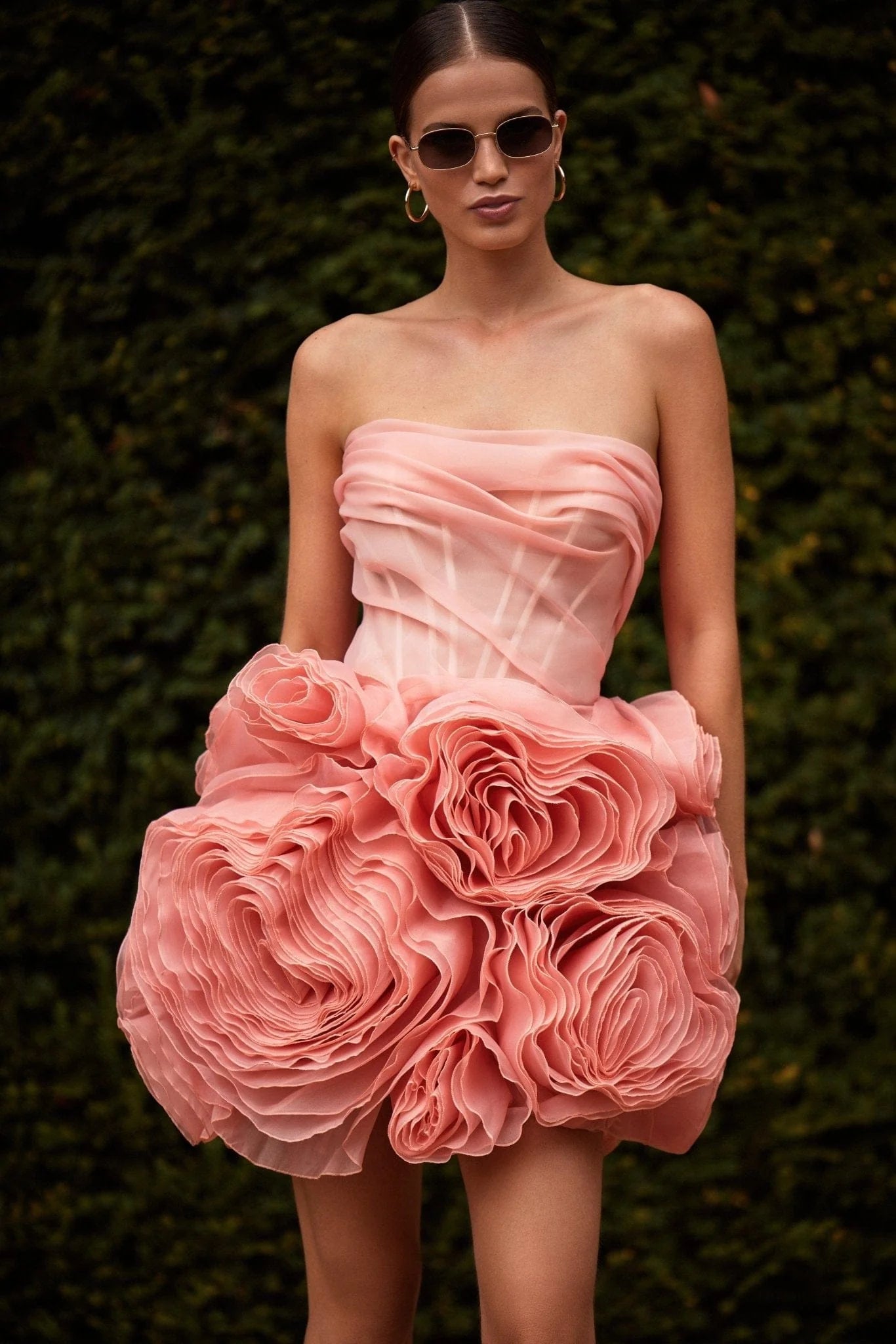 Georgia Appliquéd Organza Coral Mini Dress