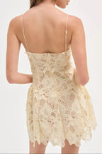 Flowering Girl Women Lace Hollow Sleeveless Mini Dress In Yellow