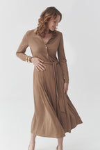 Flowering Girl Women Drawstring waist midi dress in brown