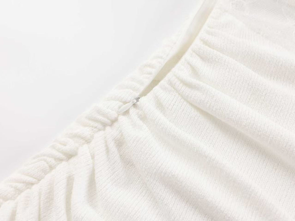 White Lace Strapless Spliced Knitted Mini Dress