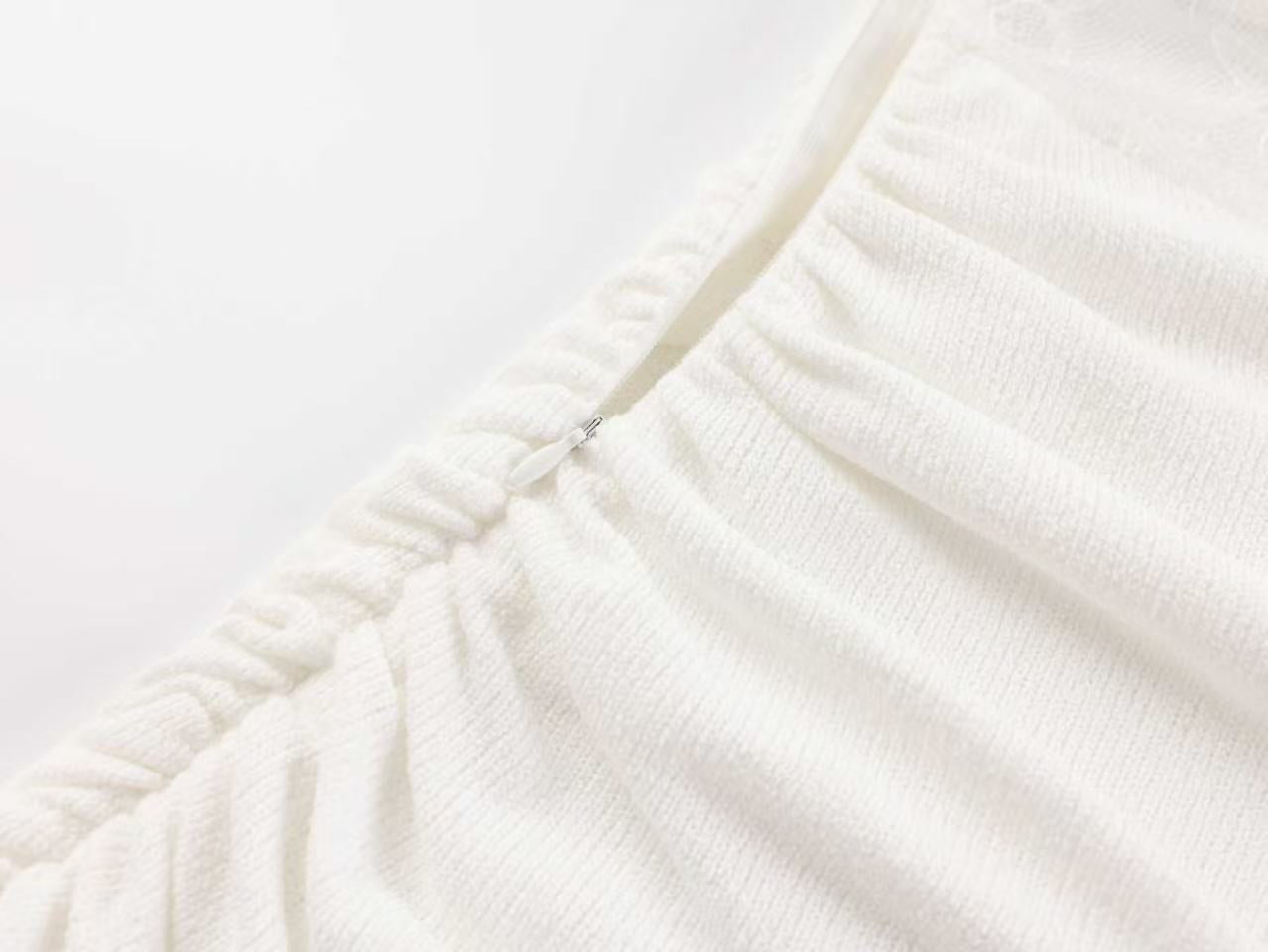 White Lace Strapless Spliced Knitted Mini Dress