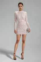 Flowering Girl Women Enene Long Sleeve Hot Drilling Mini Dress