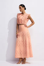 bonnie V-neck Embroidery Crop Top & Skirt Set in orange