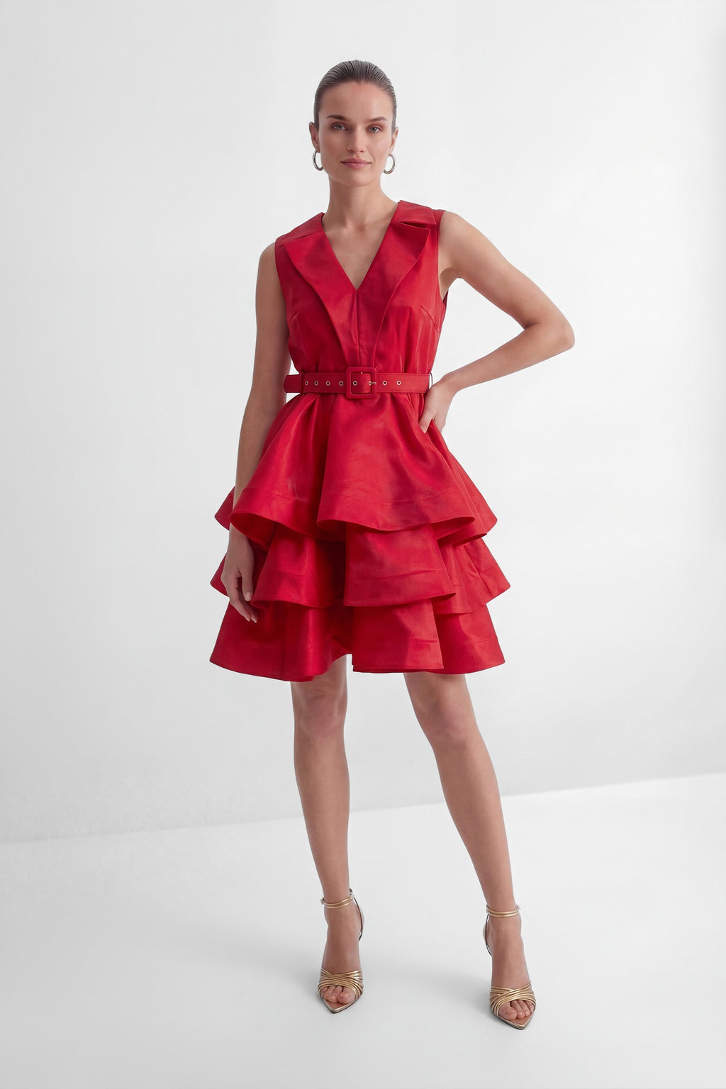 Flowering Girl Women jessica Red V-neck Tiered Ruffle Mini Dress