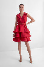 Flowering Girl Women jessica Red V-neck Tiered Ruffle Mini Dress