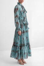 Flowering Girl Women kristin Teal Printed Tiered Ruffle Maxi Dress - green