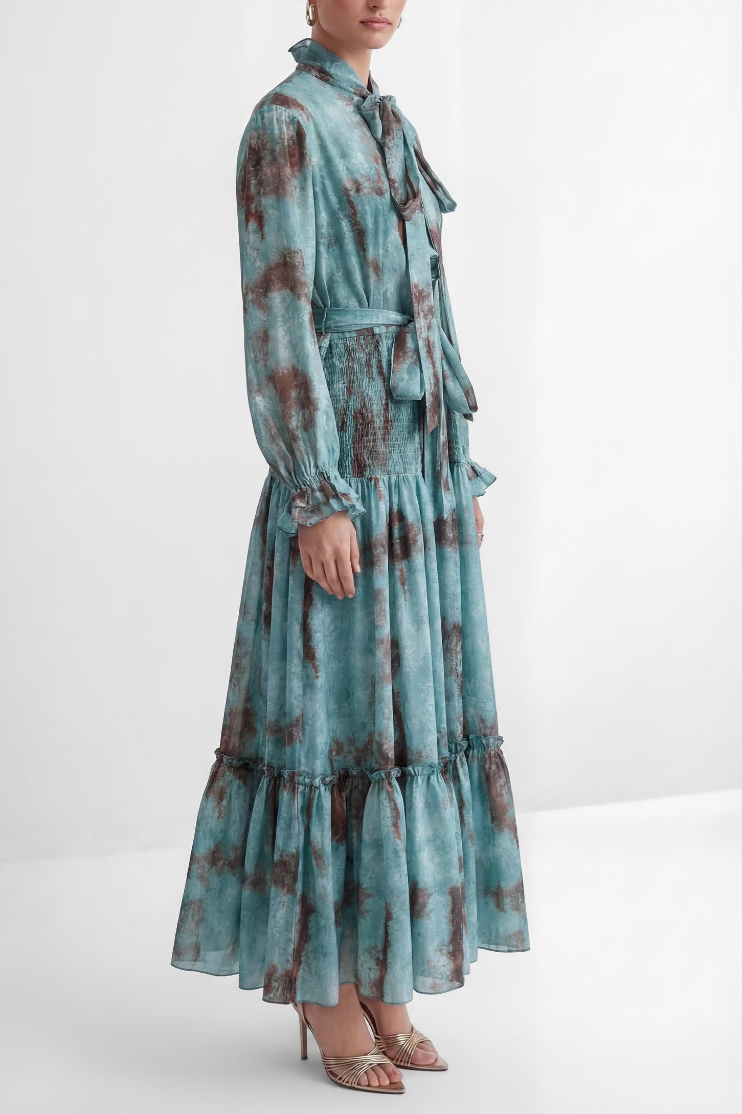 Flowering Girl Women kristin Teal Printed Tiered Ruffle Maxi Dress - green