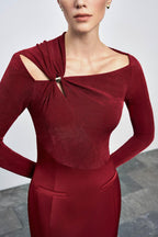 Flowering Girl Women Eleanor Sheath Asymmetric Neck Taffeta Midi Dress in red
