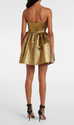 Flowering Girl Women Gold Metallic Jacquard Mini Dress