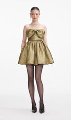 Flowering Girl Women Gold Metallic Jacquard Mini Dress