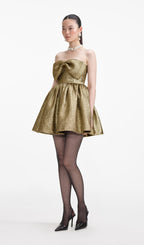 Flowering Girl Women Gold Metallic Jacquard Mini Dress