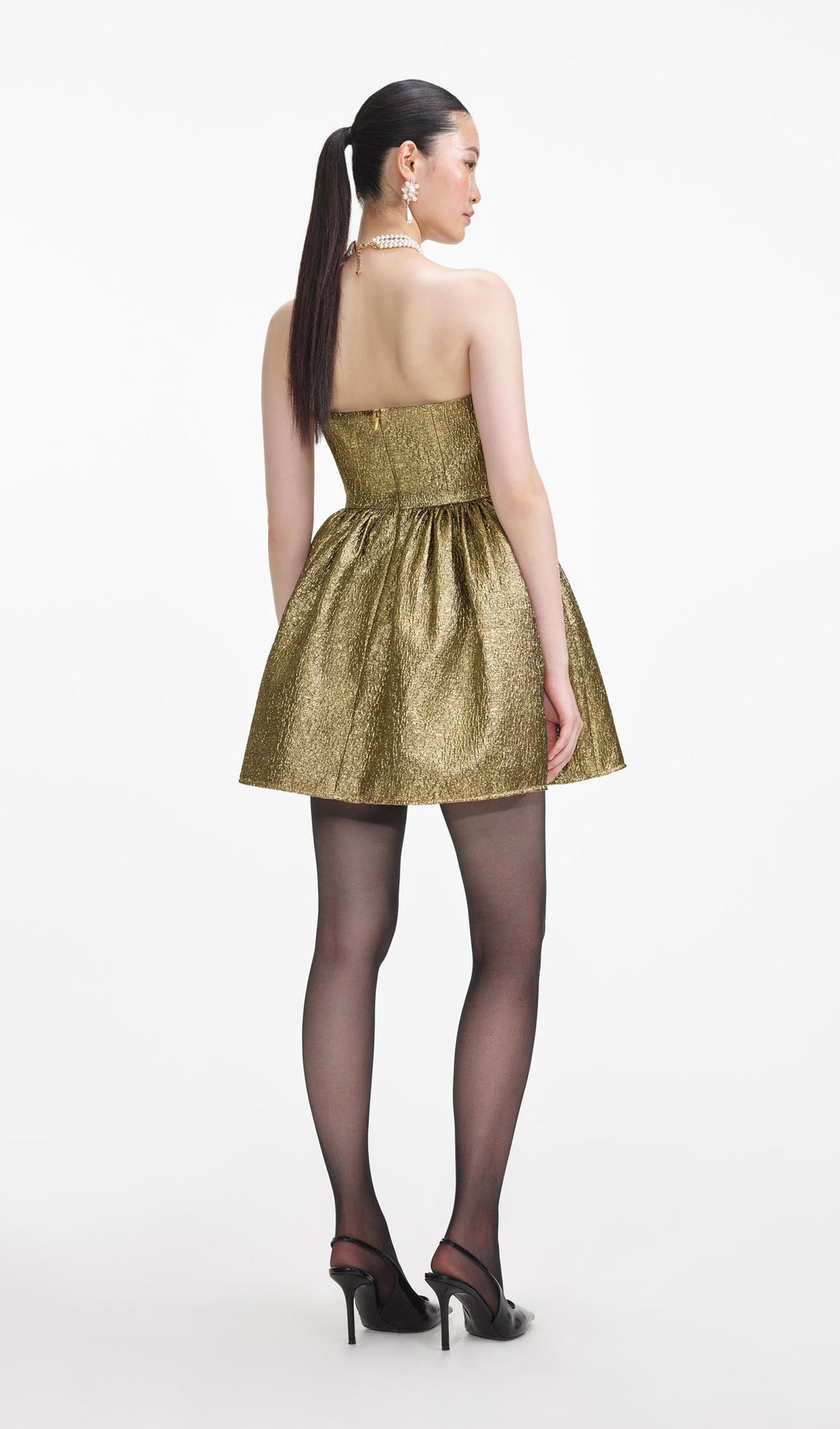 Flowering Girl Women Gold Metallic Jacquard Mini Dress