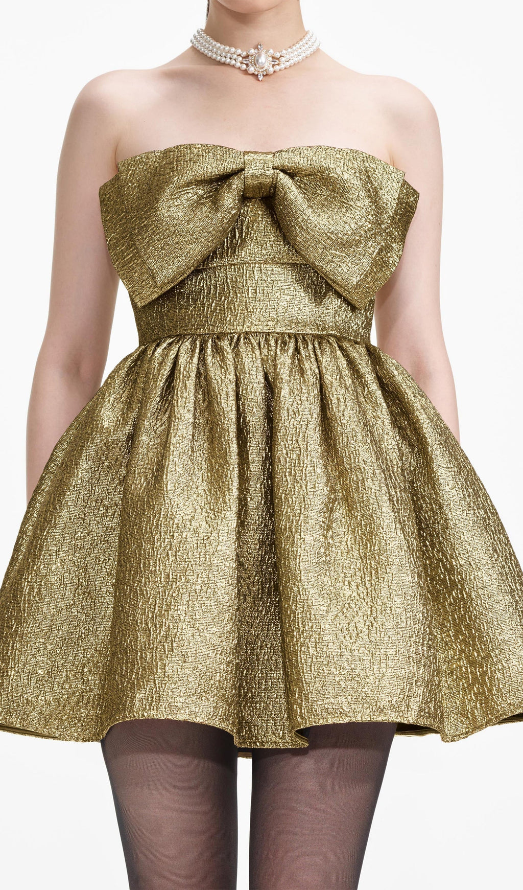 Flowering Girl Women Gold Metallic Jacquard Mini Dress