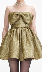 Flowering Girl Women Gold Metallic Jacquard Mini Dress