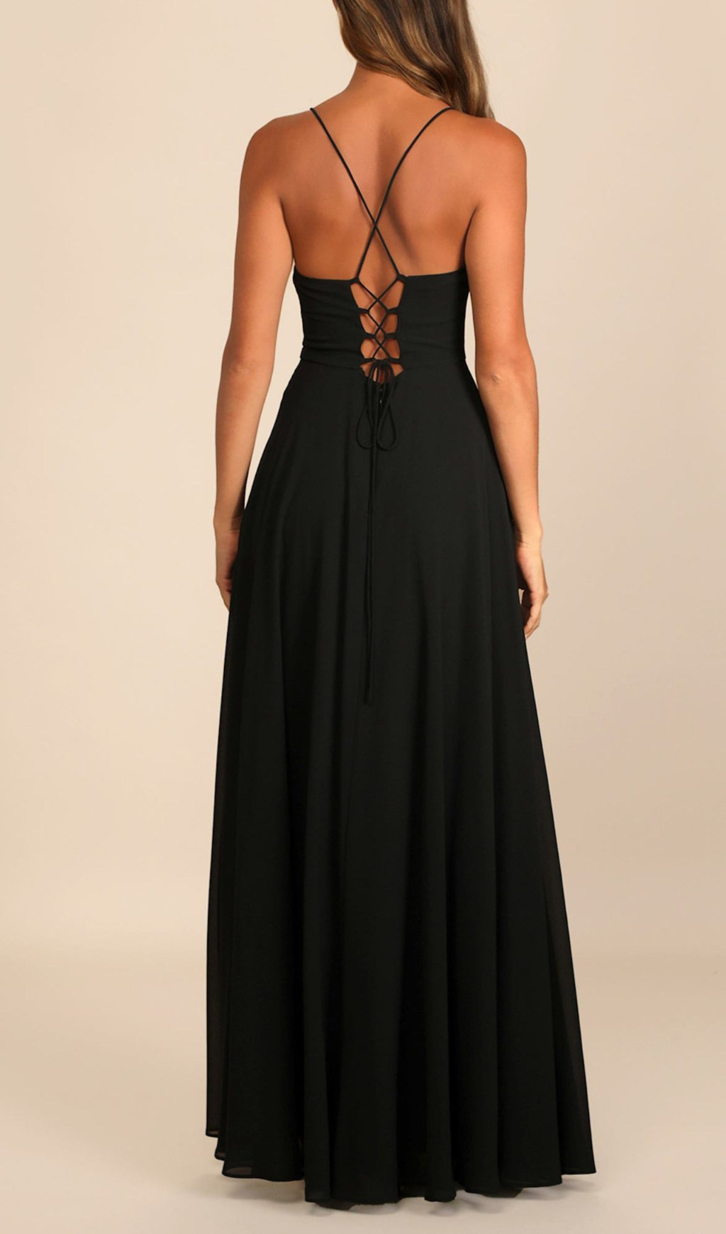 Flowering Girl Women Black Cowl Lace-Up Maxi Dress