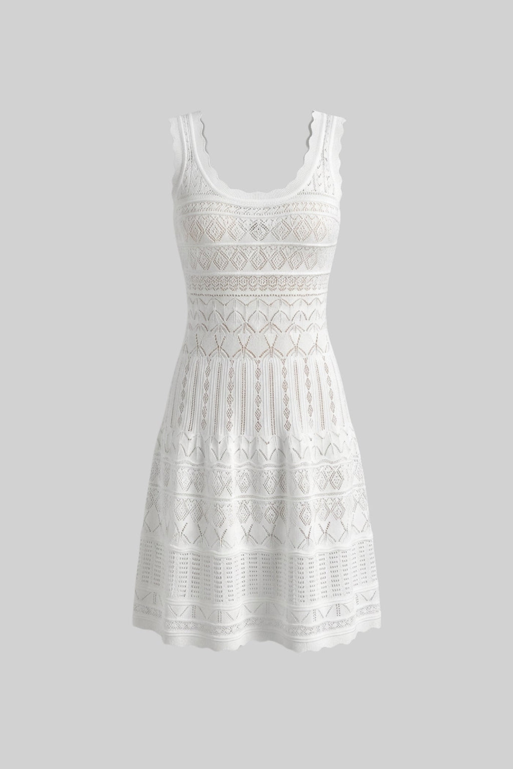 Flowering Girl Women Sleeveless Mini Dress With Scalloped Lace Trim - White