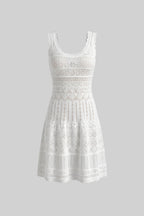 Flowering Girl Women Sleeveless Mini Dress With Scalloped Lace Trim - White