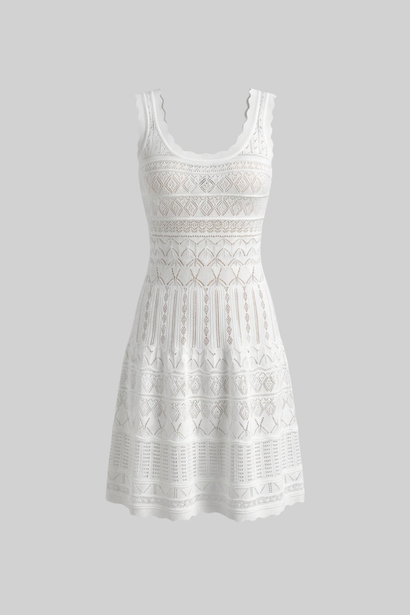 Flowering Girl Women Sleeveless Mini Dress With Scalloped Lace Trim - White