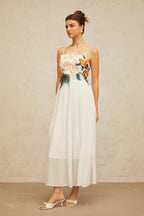 joann Appliqué Camellia Floral Maxi Dress in white