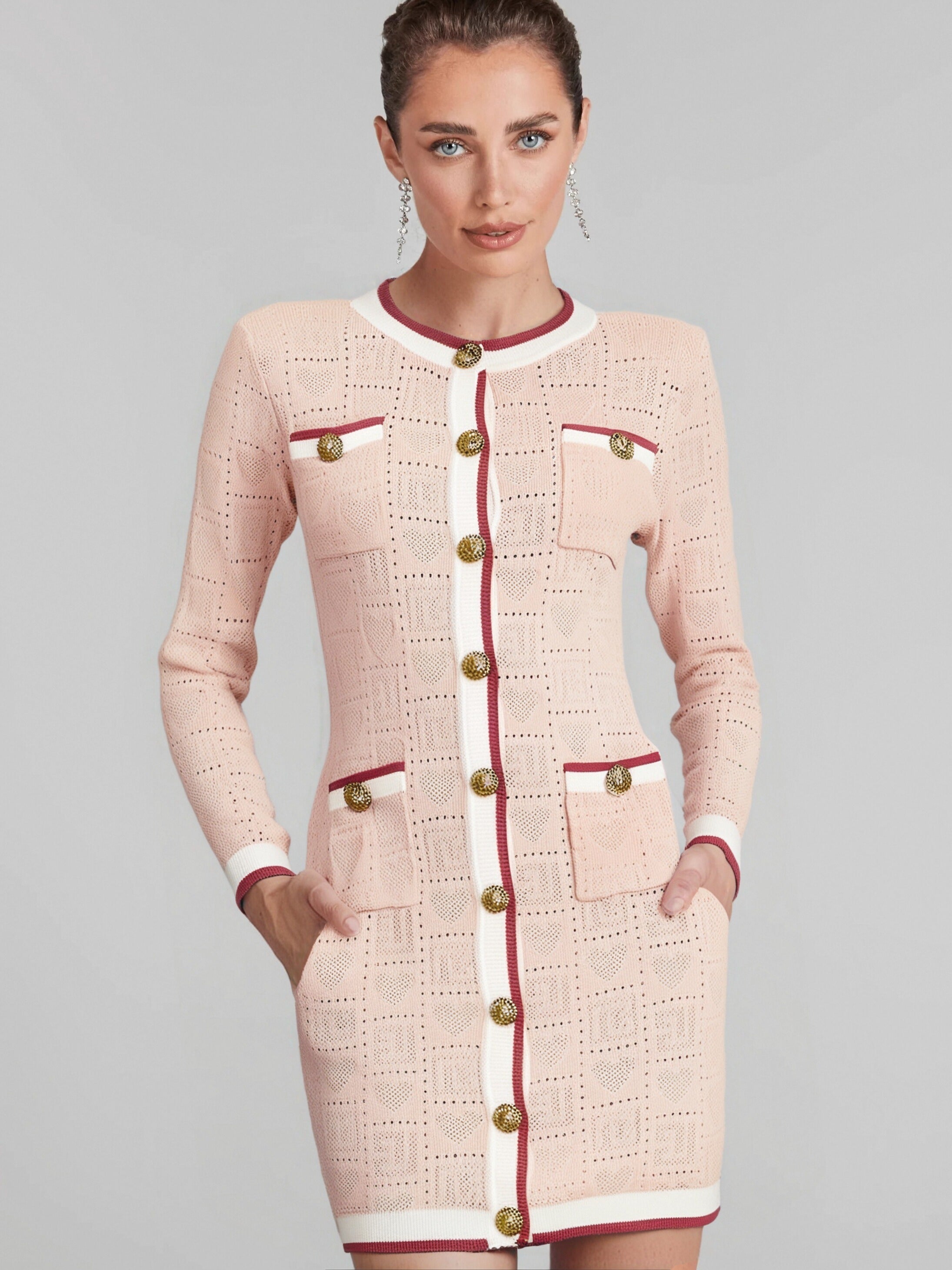 Flowering Girl Women Karine pink long-sleeve patterned-knit mini dress