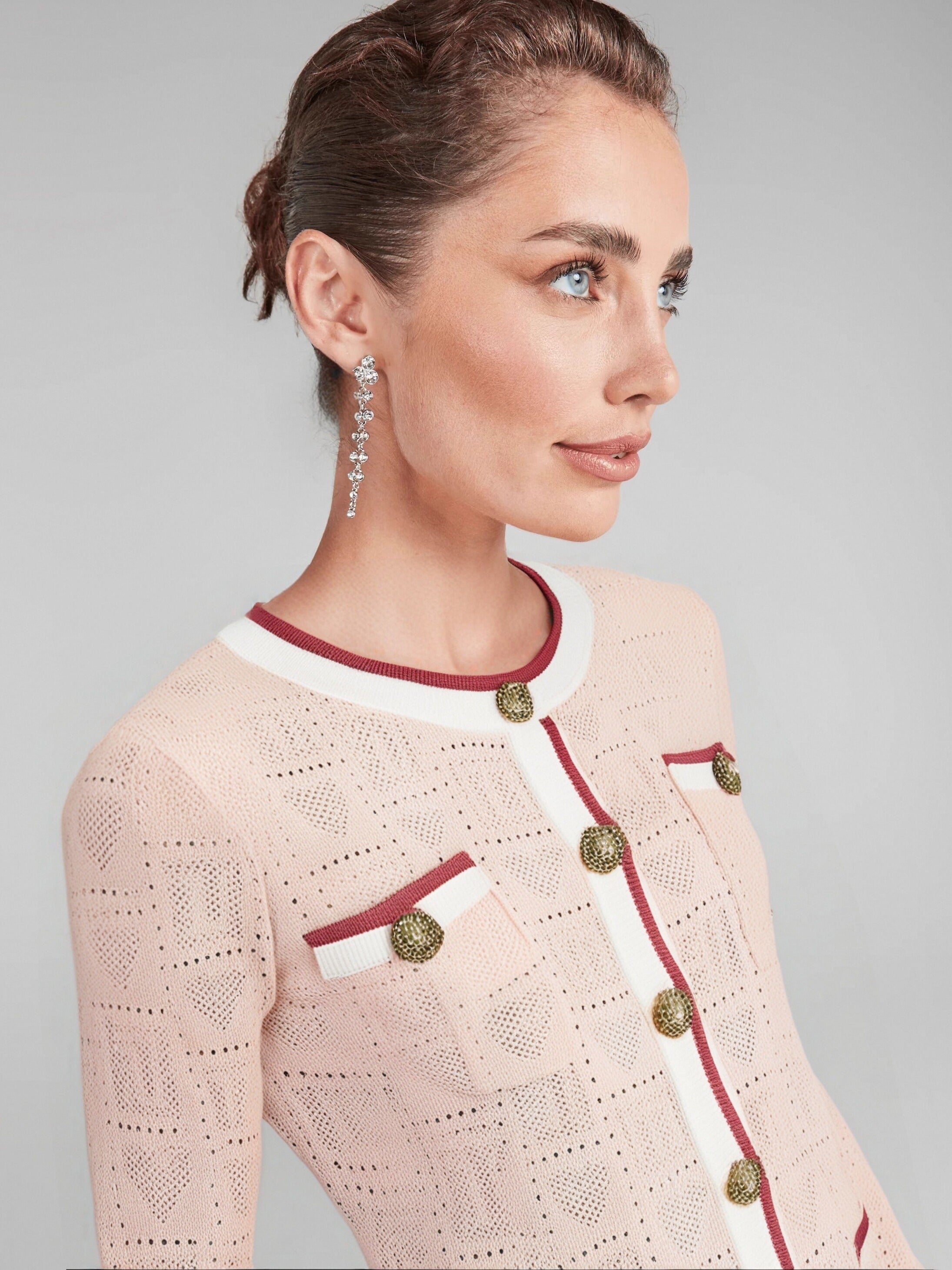 Flowering Girl Women Karine pink long-sleeve patterned-knit mini dress