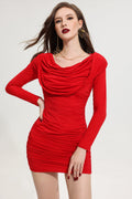Flowering Girl Women Hooded Pleated Mini Dress Red