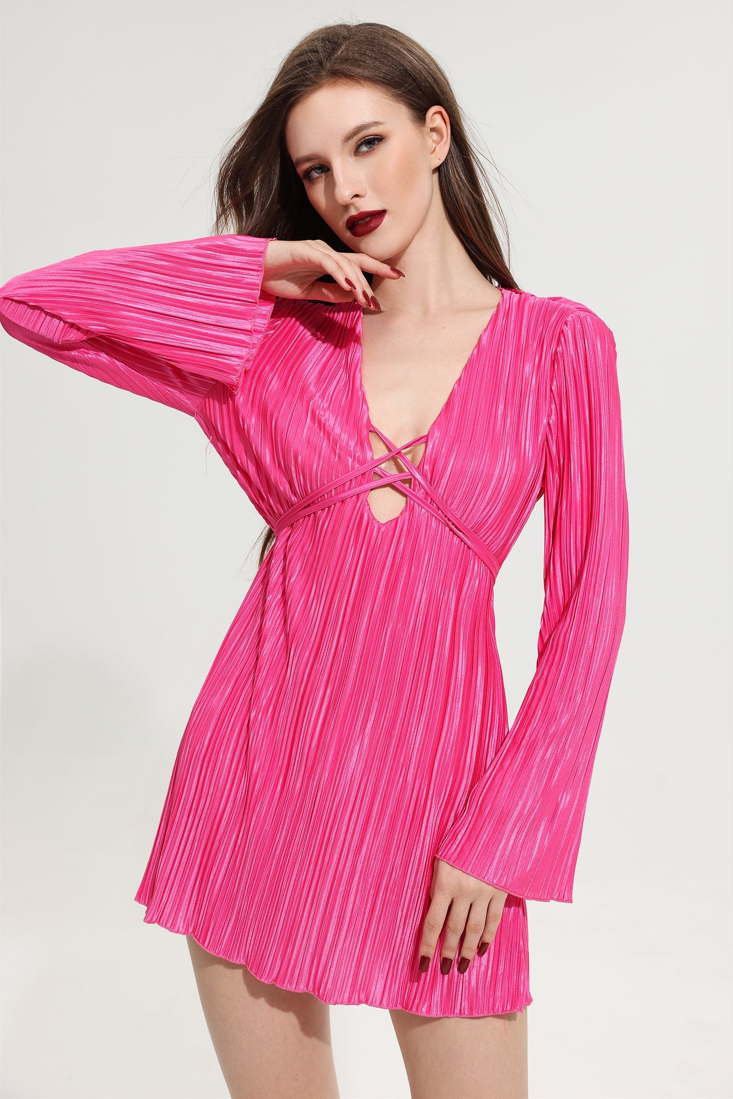 Flowering Girl Women V-Neck Petal Sleeve Mini Dress