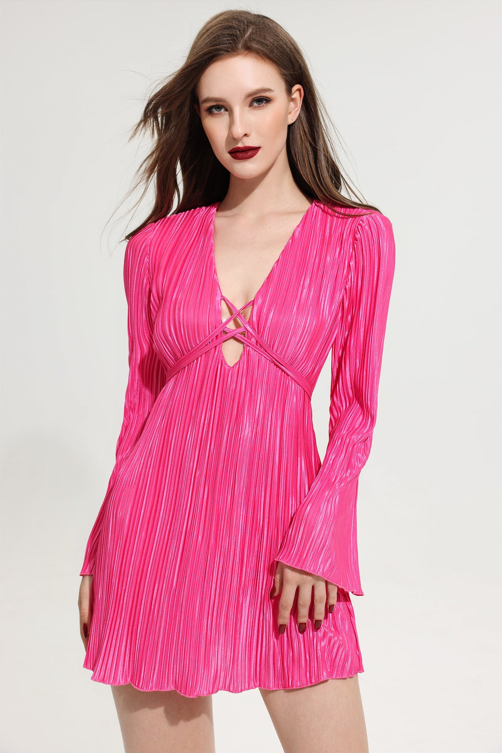 Flowering Girl Women V-Neck Petal Sleeve Mini Dress