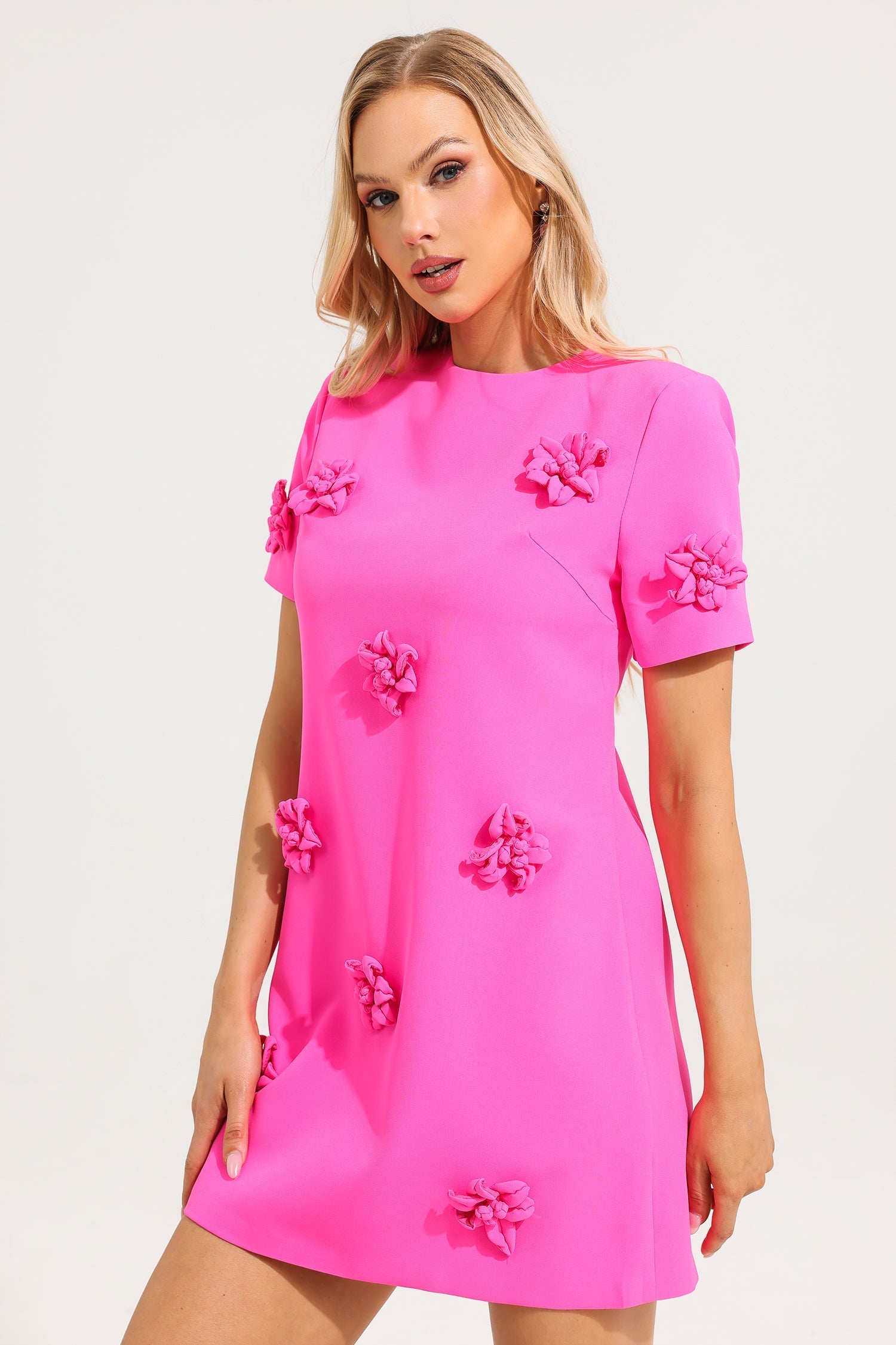 Flowering Girl Women 3D Floral Short Sleeve Mini Dress