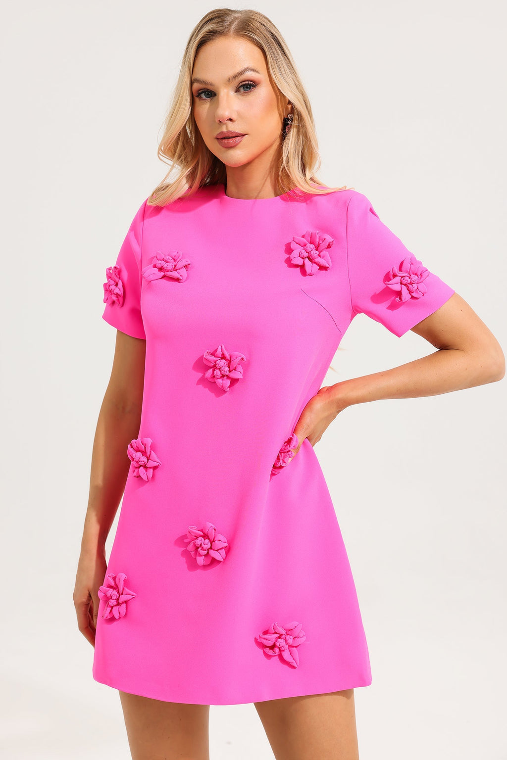 Flowering Girl Women 3D Floral Short Sleeve Mini Dress