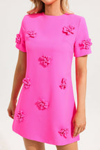 Flowering Girl Women 3D Floral Short Sleeve Mini Dress