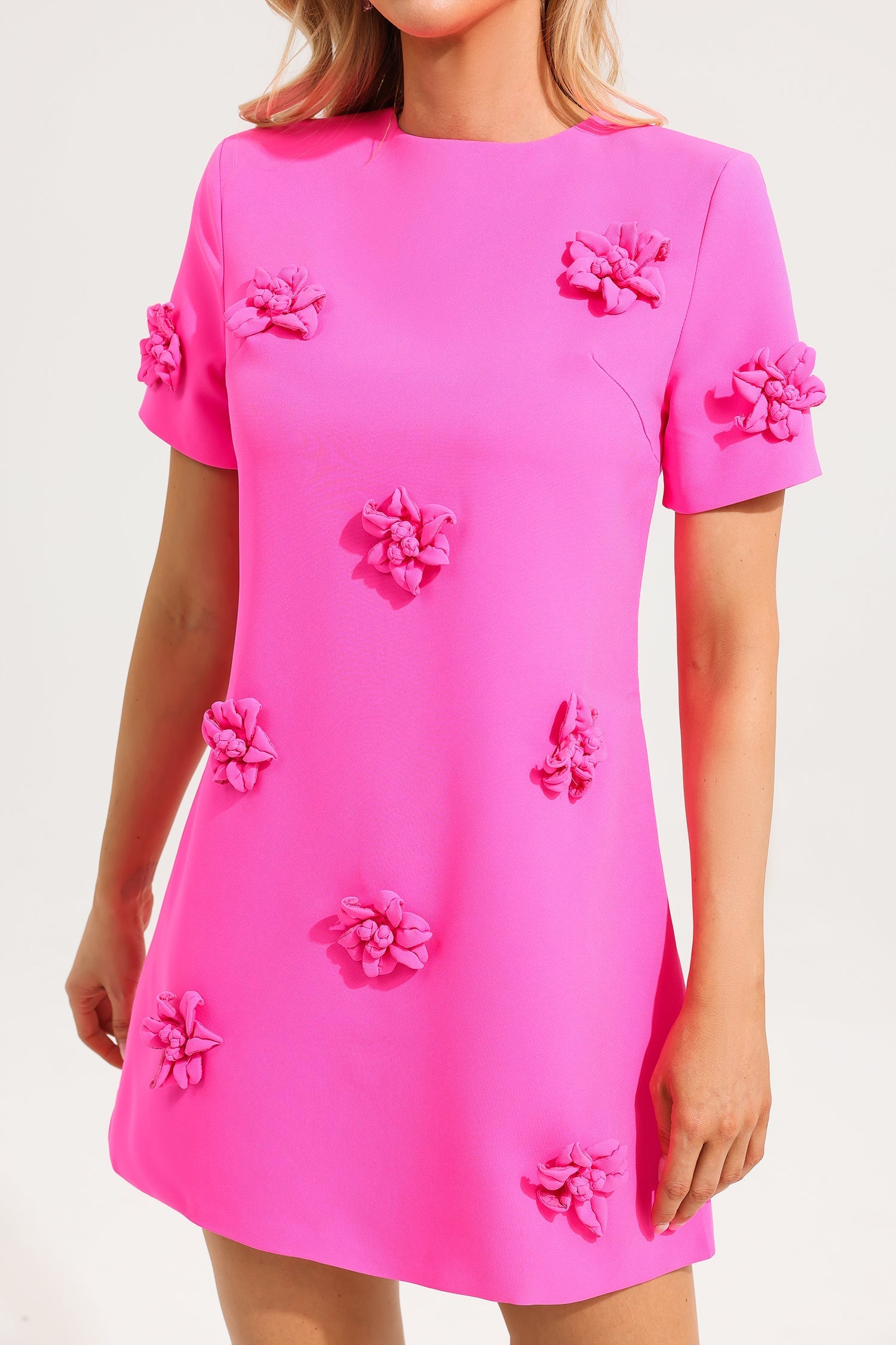 Flowering Girl Women 3D Floral Short Sleeve Mini Dress