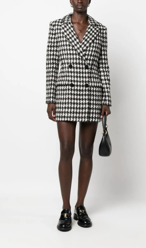 Flowering Girl Women BLACK CHECK BOUCLE TAILORED MINI DRESS