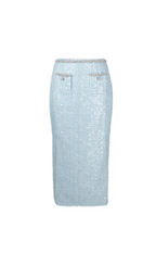 BLUE SEQUIN BOUCLE MIDI SKIRT