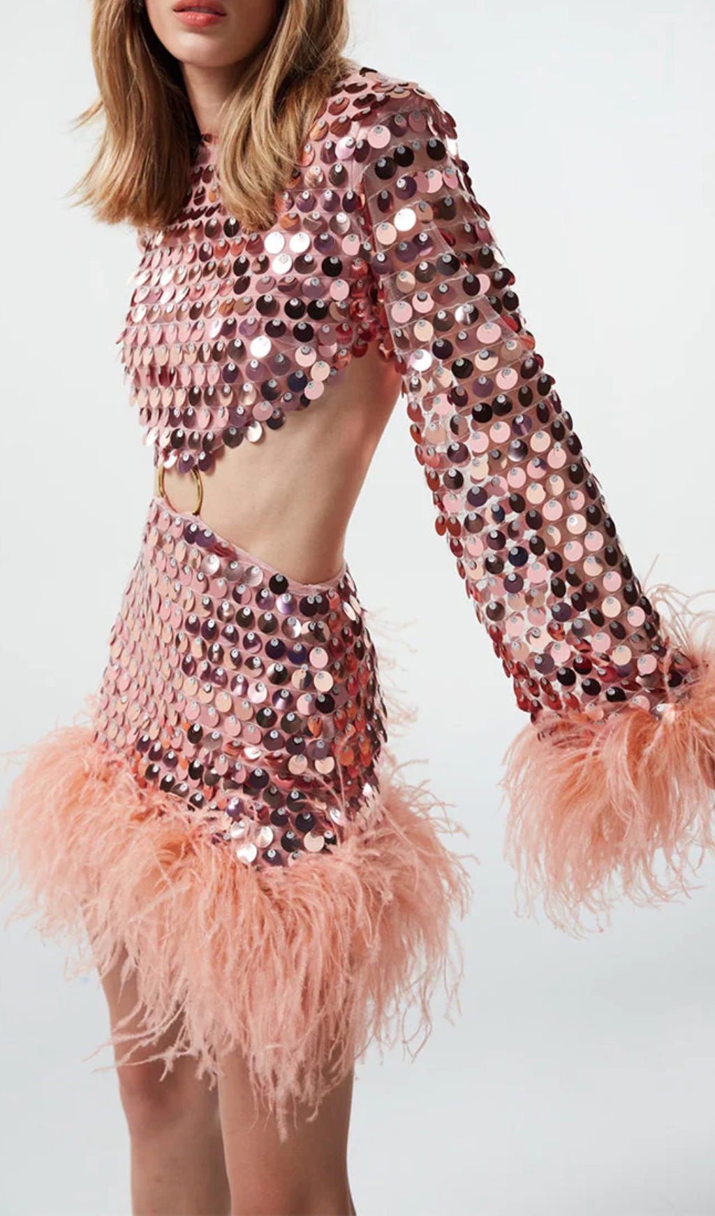 Flowering Girl Women Sequinned Feather-Trim Mini Dress