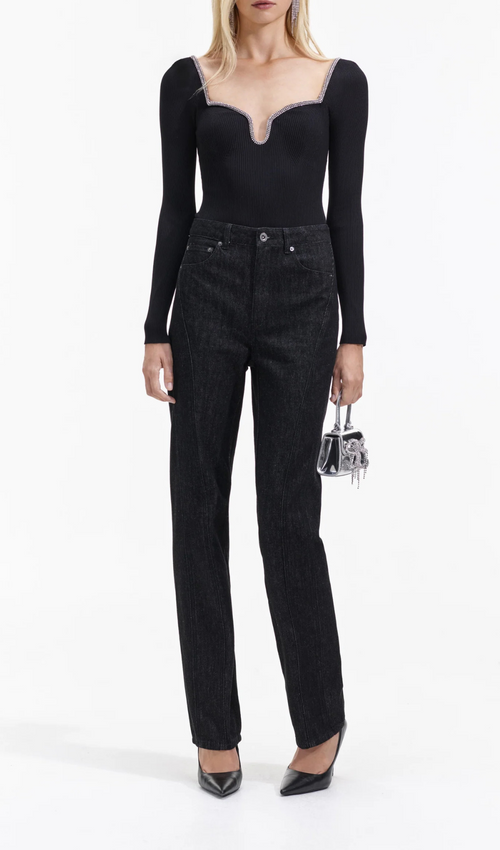 Flowering Girl Women BLACK KNIT DIAMANTE TRIM TOP