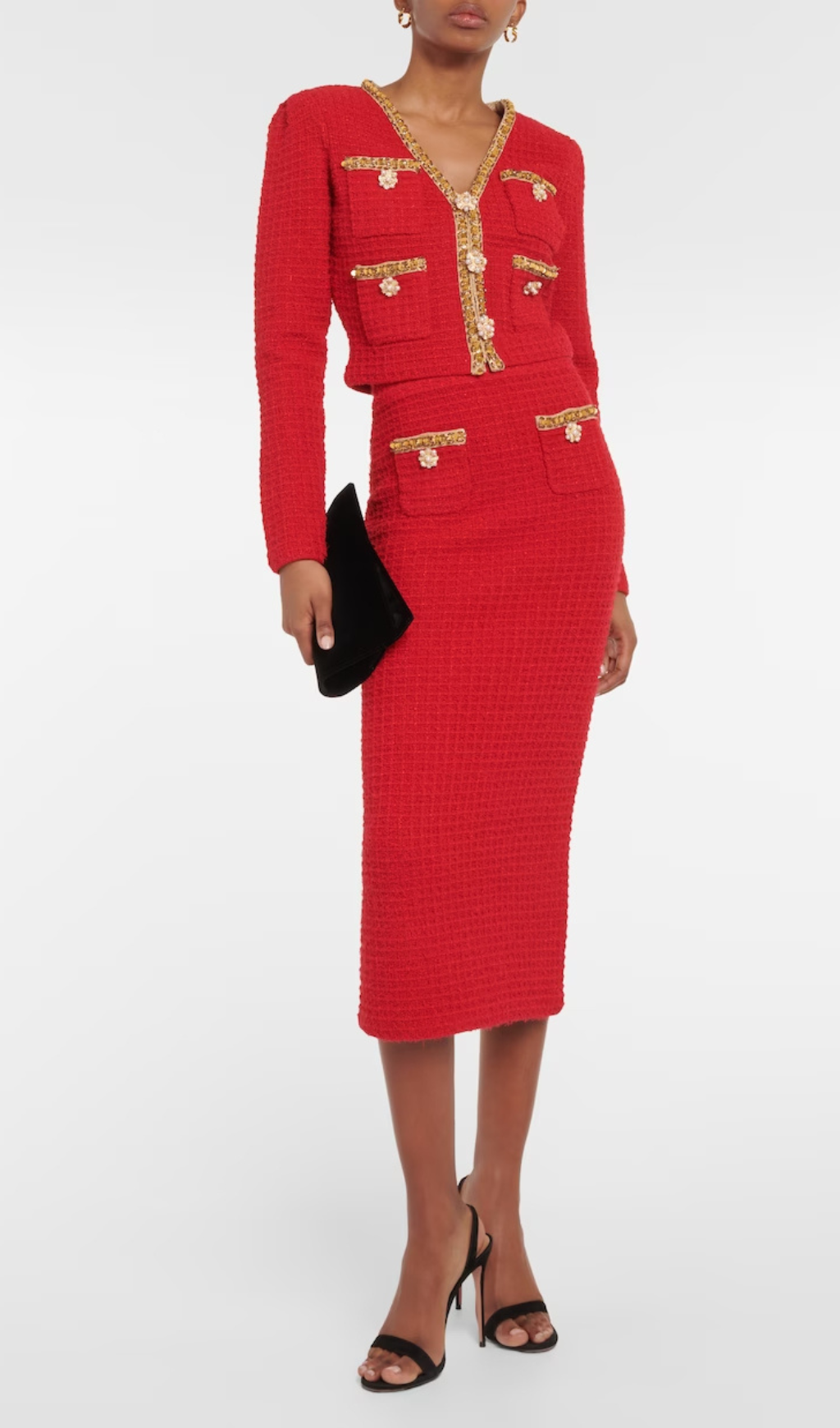 Red Knit V Neck Cardigan