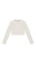 CREAM KNIT FLORAL TRIM CARDIGAN