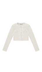 CREAM KNIT FLORAL TRIM CARDIGAN