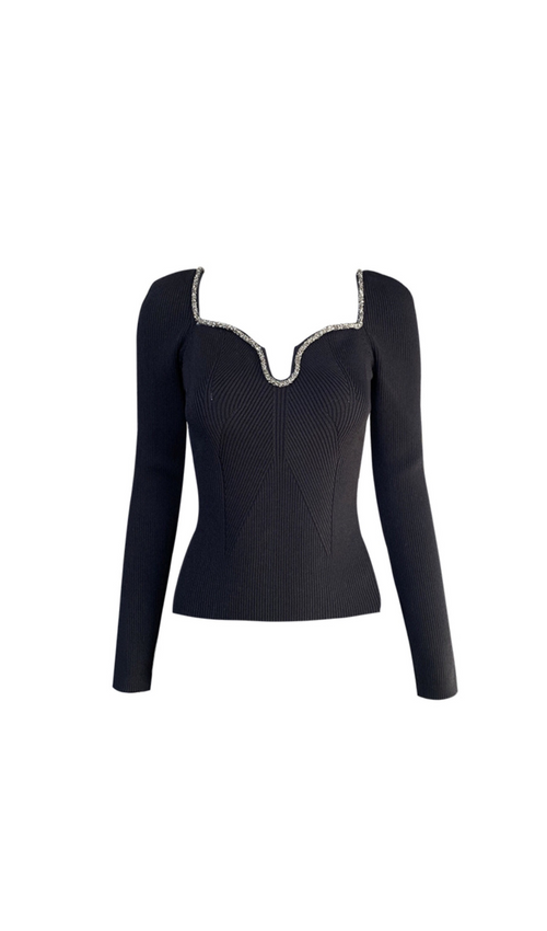 Flowering Girl Women BLACK KNIT DIAMANTE TRIM TOP