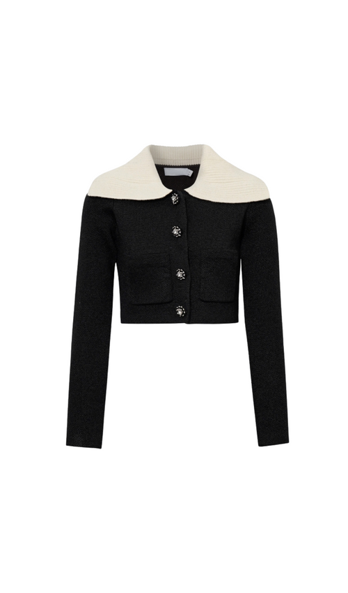 Flowering Girl Women BLACK KNIT CARDIGAN WITH CONTRAST COLLAR
