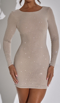 Flowering Girl Women SEQUIN LONG SLEEVE MINI DRESS IN NUDE