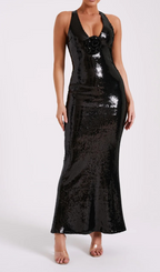Flowering Girl Women ROSE SEQUIN MAXI DRESS IN BLACK