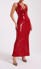 Flowering Girl Women ROSE SEQUIN MAXI DRESS IN RED