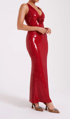 Flowering Girl Women ROSE SEQUIN MAXI DRESS IN RED