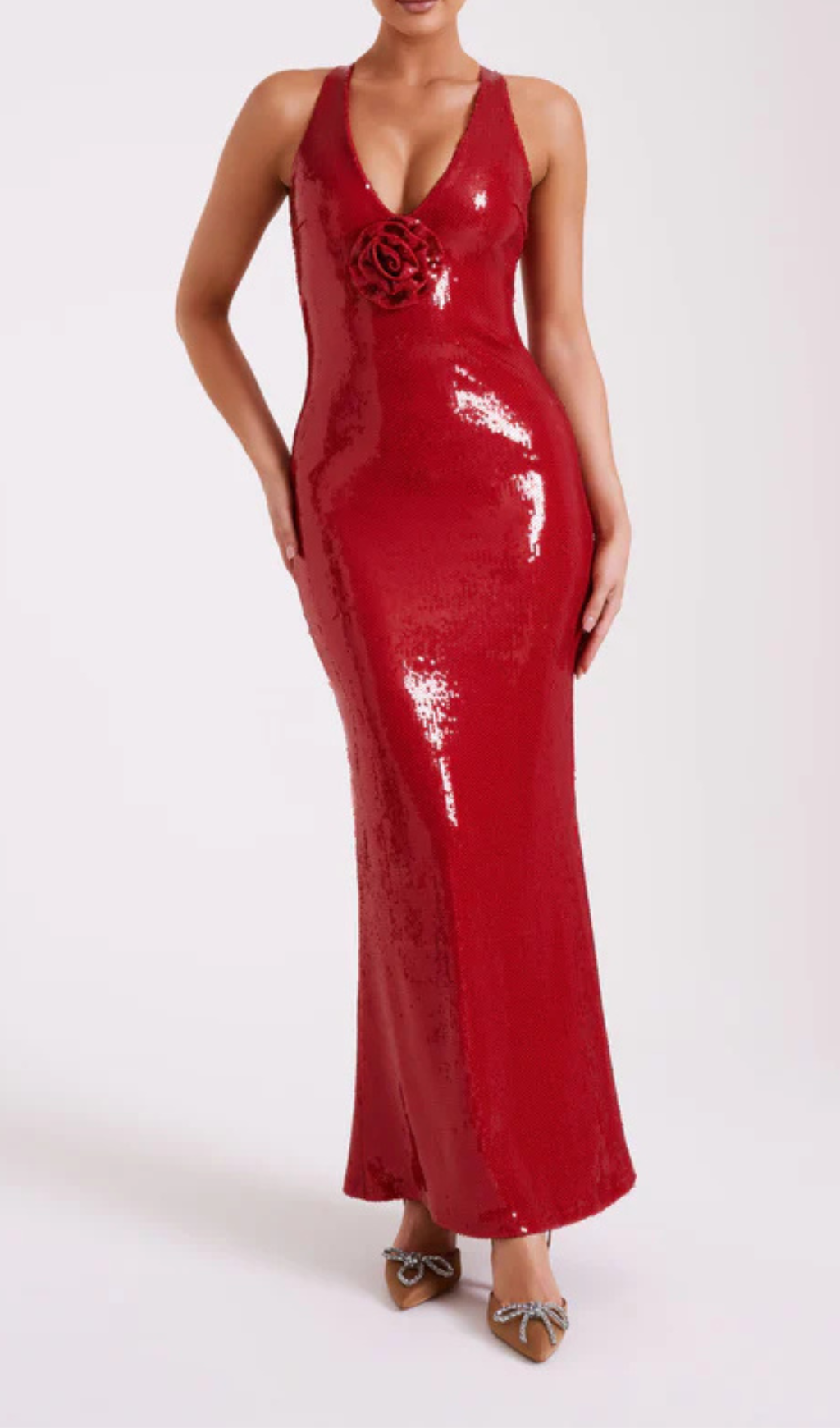 Flowering Girl Women ROSE SEQUIN MAXI DRESS IN RED